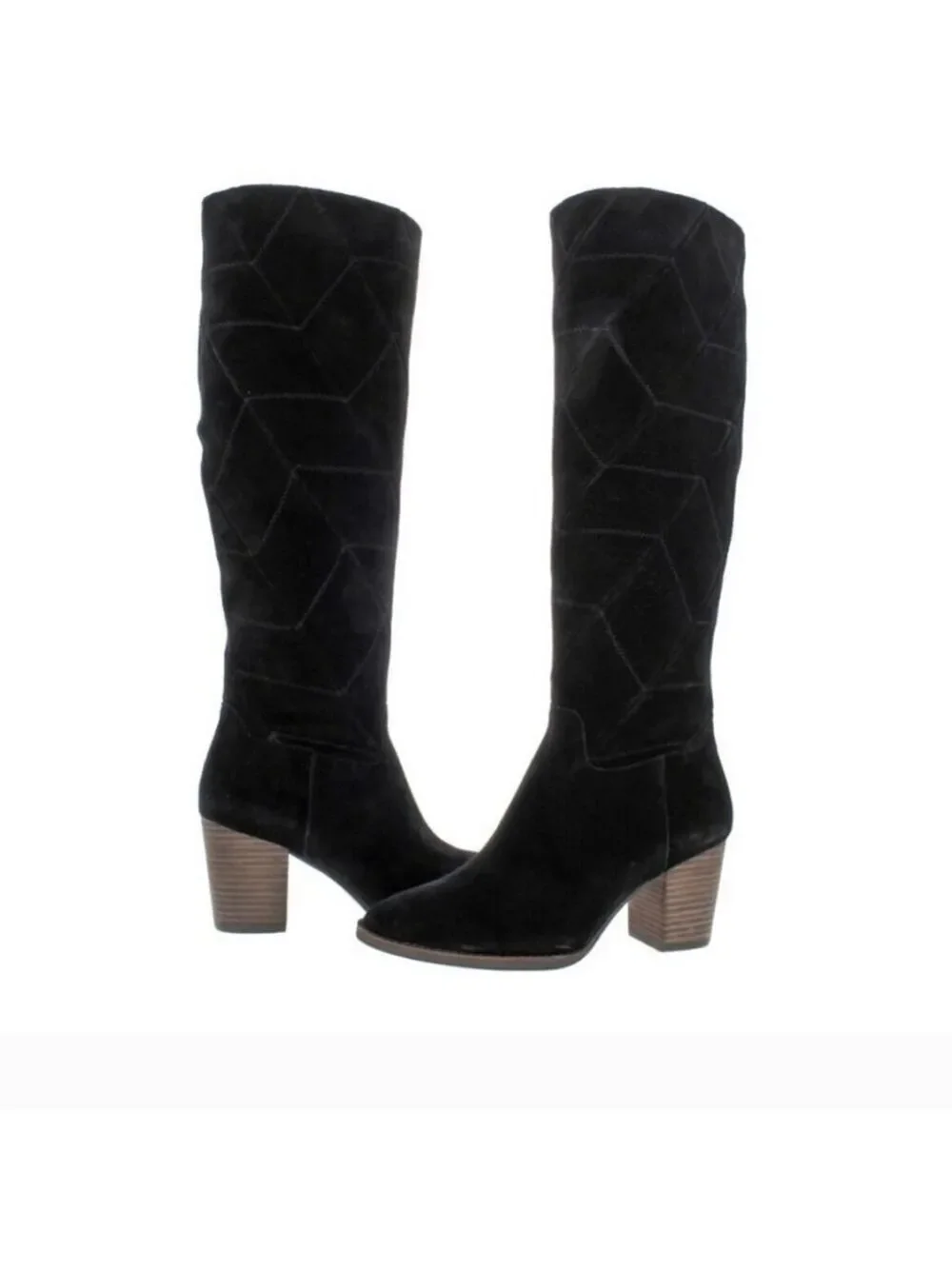 Lucky Brand Black Suede Leather Prouska Heeled Boots 8M